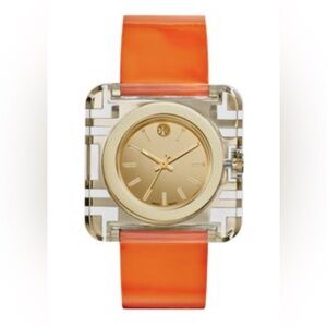 Tory Burch Gold Dial Watch with Orange Strap